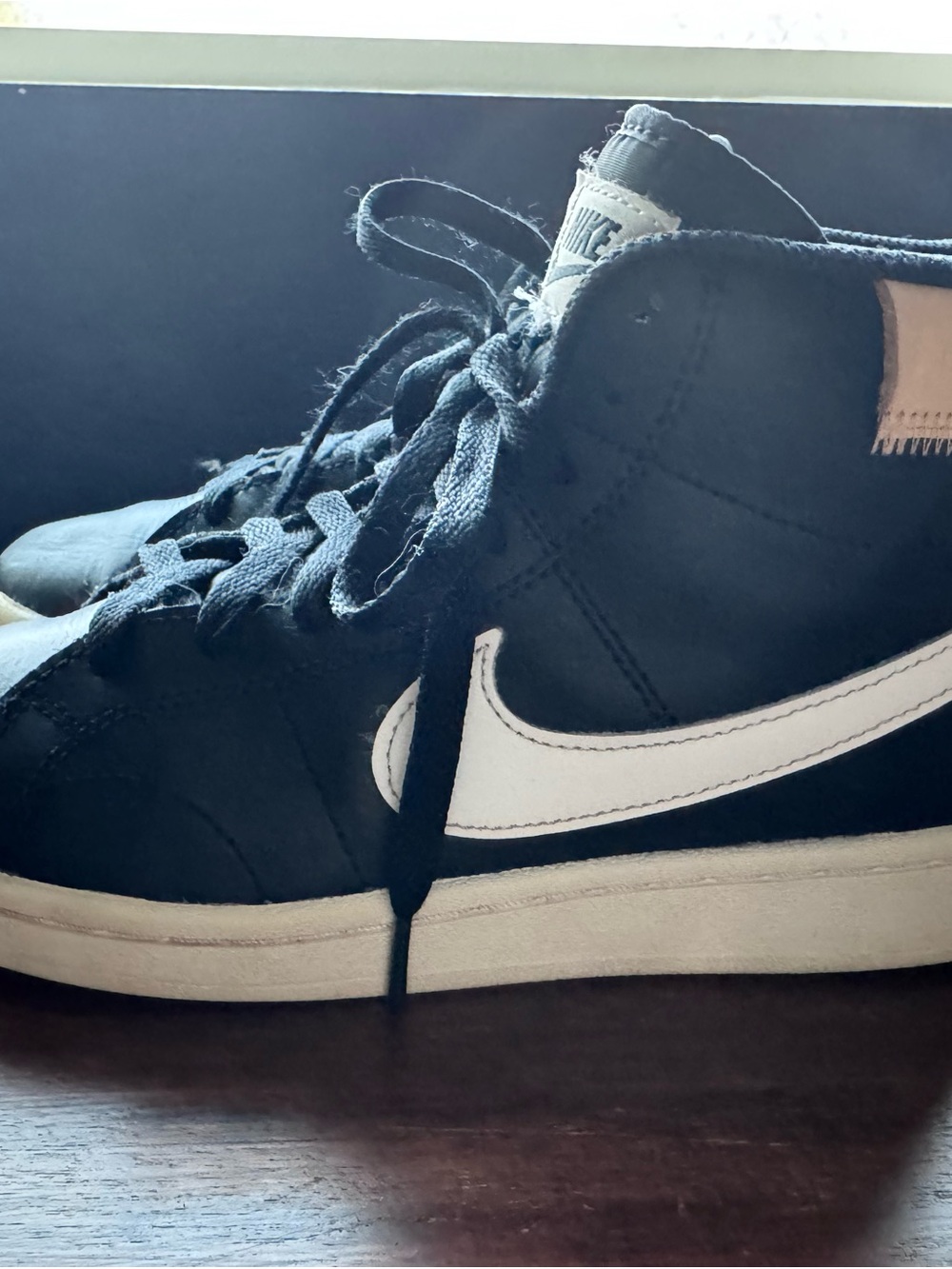 Nike Black High-Top Sneakers with White Swoosh and Cream Heel Tab - Picture 3 of 4